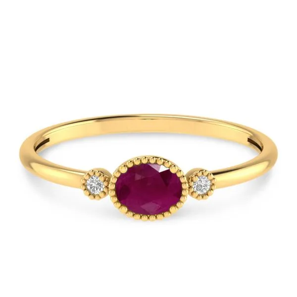 14K Yellow Gold Oval Ruby Millgrain Birthstone Ring Ambassador Diamond Jewelers Tucson, AZ