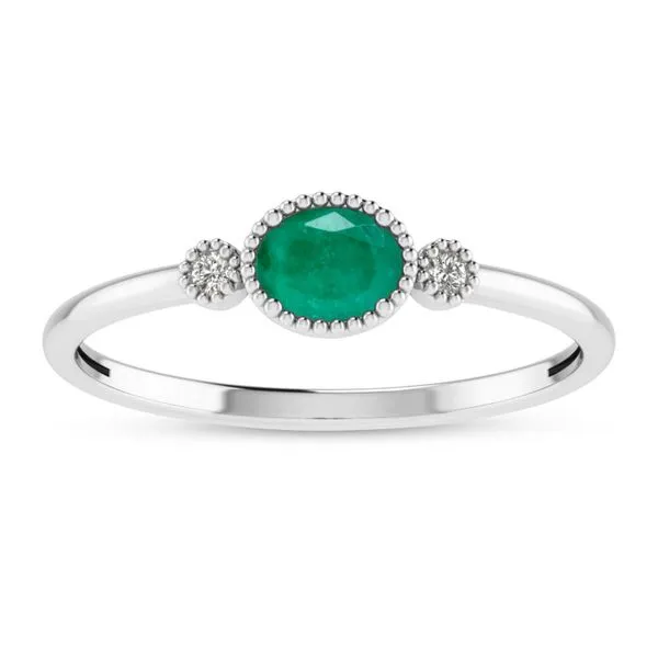 14K White Gold Oval Emerald Millgrain Birthstone Ring Ambassador Diamond Jewelers Tucson, AZ