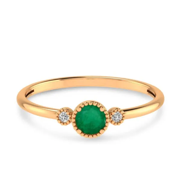 10K Rose Gold 4mm Round Emerald Millgrain Birthstone Ring J. Meredith Jewelers Delafield, WI