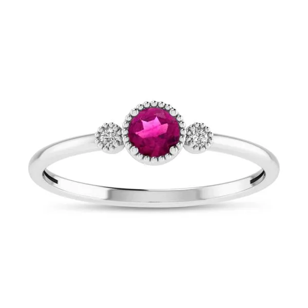 14K White Gold 4mm Round Pink Tourmaline and Diamond Millgrain Birthstone Ring Clater Jewelers Louisville, KY