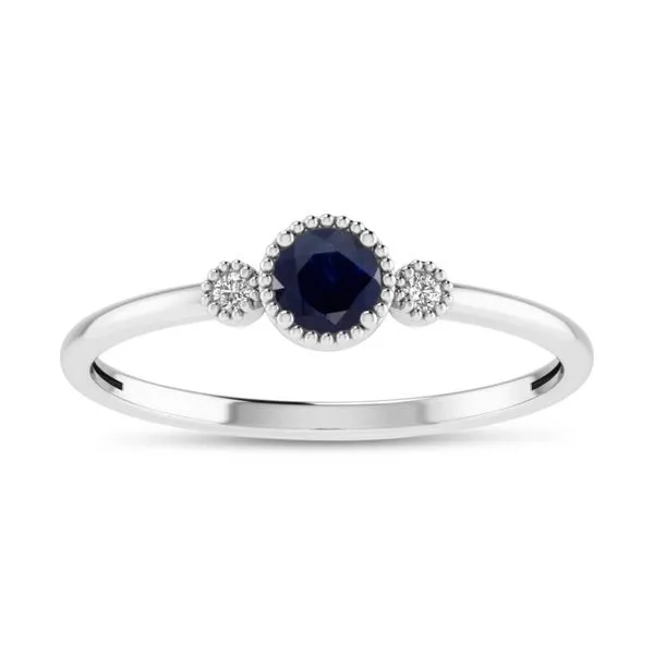 14K White Gold 4mm Round Sapphire and Diamond Millgrain Birthstone Ring Clater Jewelers Louisville, KY