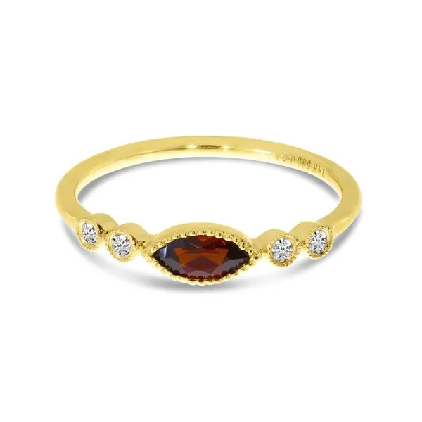 14K Yellow Gold 6x3 mm Marquise Garnet and Diamond Semi Precious Stackable Ring Ambassador Diamond Jewelers Tucson, AZ