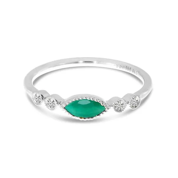 14K White Gold 6x3 mm Marquise Emerald and Diamond Semi Precious Stackable Ring J. Meredith Jewelers Delafield, WI