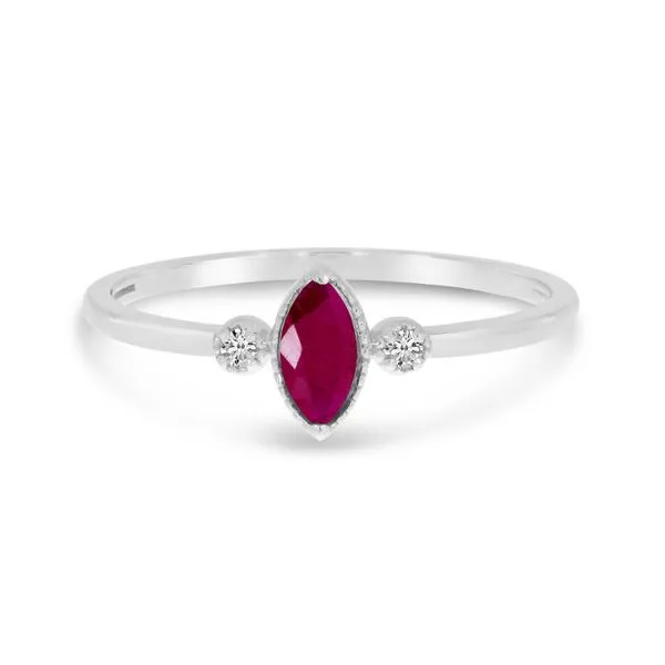 14K White Gold Marquis Ruby Birthstone Ring Ambassador Diamond Jewelers Tucson, AZ