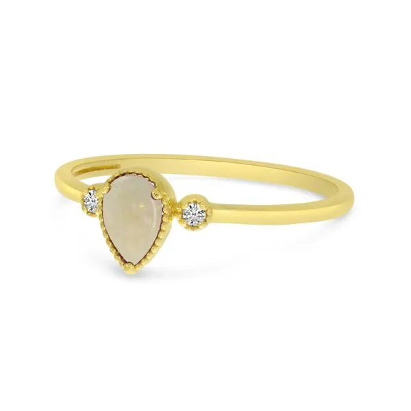 10K Yellow Gold Pear Opal and Diamond Birthstone Ring Image 2 Ambassador Diamond Jewelers Tucson, AZ