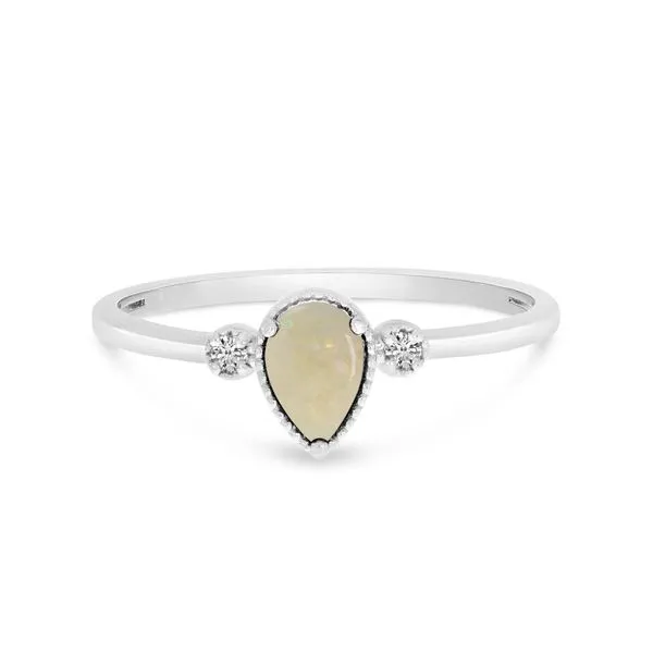 10K White Gold Pear Opal and Diamond Birthstone Ring Ambassador Diamond Jewelers Tucson, AZ