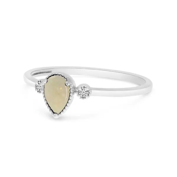 10K White Gold Pear Opal and Diamond Birthstone Ring Image 2 Davidson Jewelers East Moline, IL