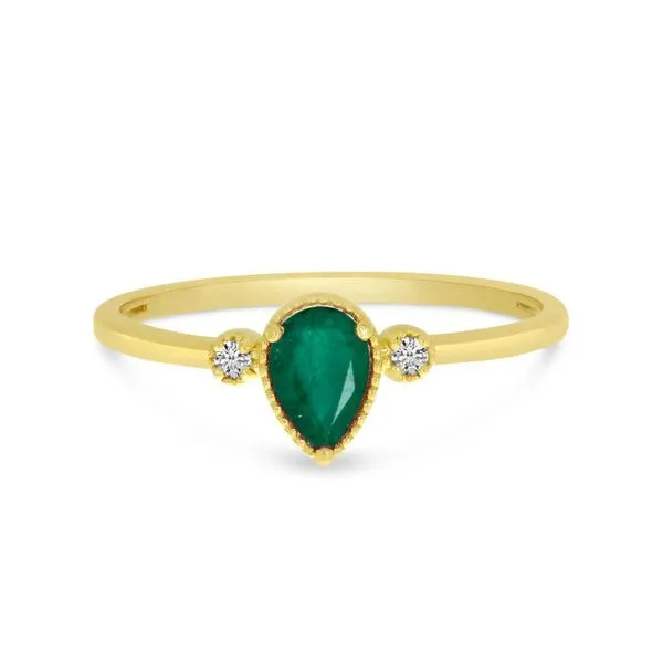 14K Yellow Gold Pear Emerald Birthstone Ring Ambassador Diamond Jewelers Tucson, AZ