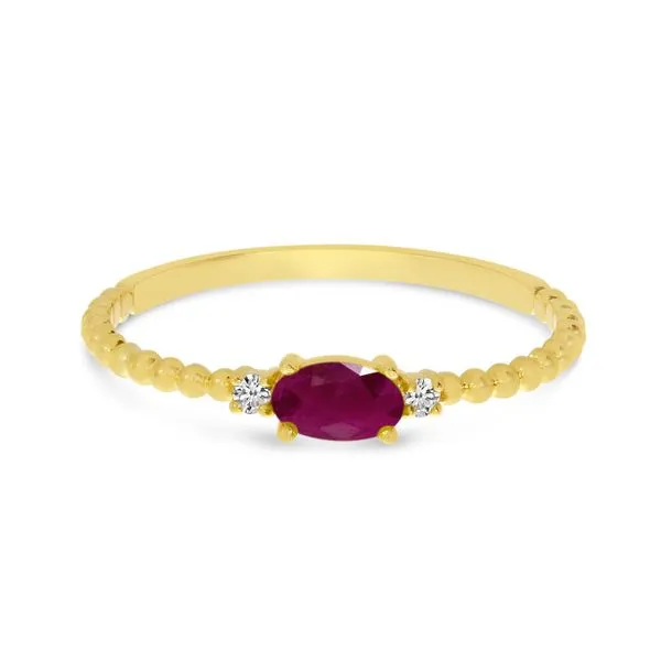 14K Yellow Gold East To West Oval Ruby Birthstone Ring Ambassador Diamond Jewelers Tucson, AZ