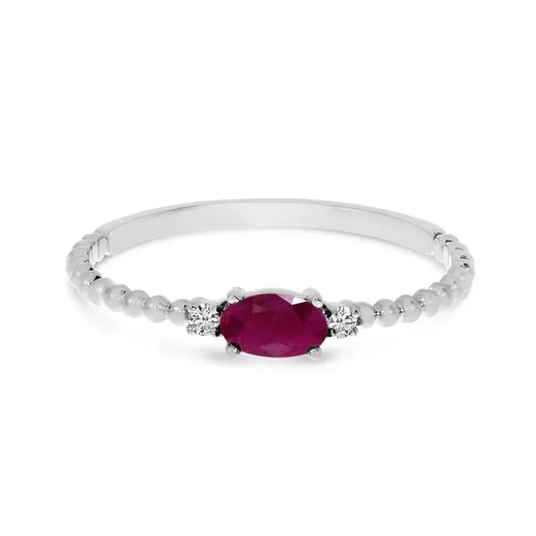 14K White Gold East To West Oval Ruby Birthstone Ring Ambassador Diamond Jewelers Tucson, AZ