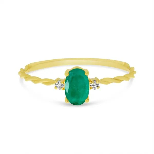 10K Yellow Gold Oval Emerald Birthstone Twisted Ring Ambassador Diamond Jewelers Tucson, AZ