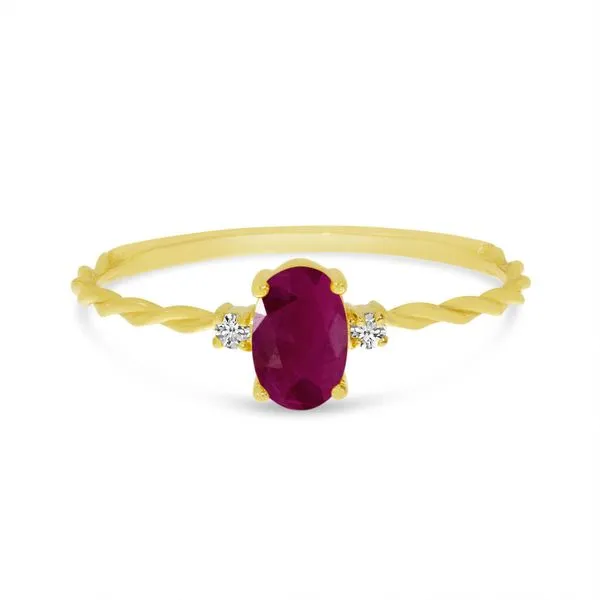 10K Yellow Gold Oval Ruby Birthstone Twisted Ring J. Meredith Jewelers Delafield, WI