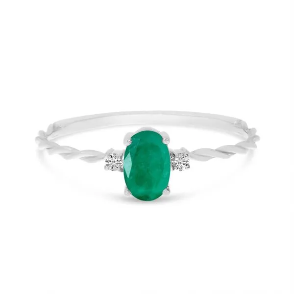 10K White Gold Oval Emerald Birthstone Twisted Ring J. Meredith Jewelers Delafield, WI