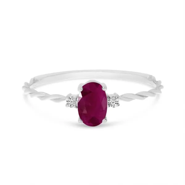 10K White Gold Oval Ruby Birthstone Twisted Ring Clater Jewelers Louisville, KY