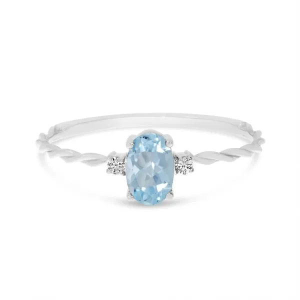 14K White Gold Oval Aquamarine Birthstone Twisted Band Ring Ambassador Diamond Jewelers Tucson, AZ