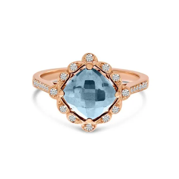 14K Rose Gold Cushion Aquamarine and Diamond Ring Clater Jewelers Louisville, KY