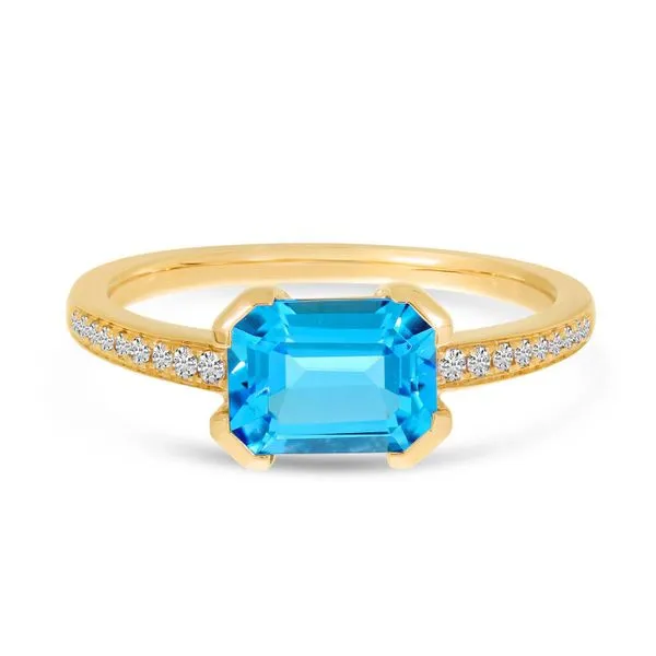 14K White Gold Hexagon Blue Topaz and Diamond East to West Ring J. Meredith Jewelers Delafield, WI