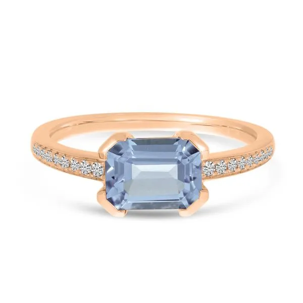14K Rose Gold Aquamarine Semi Precious Emerald-Cut Pave Ring Segner's Jewelers Fredericksburg, TX