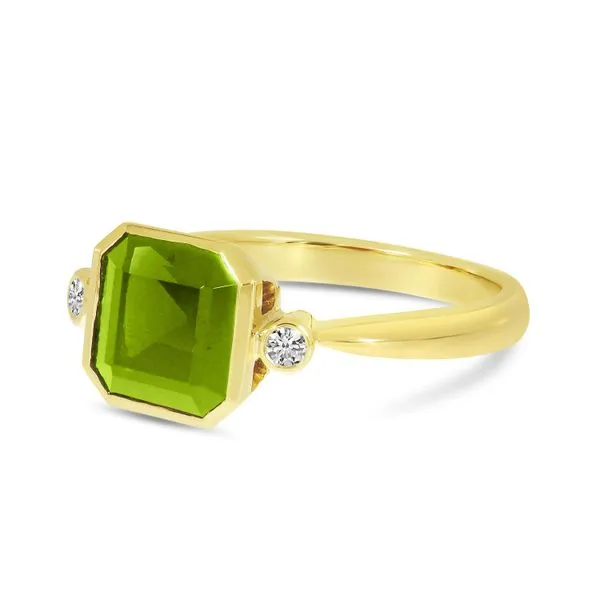 14K Yellow Gold Peridot Semi  Precious Square Gold Halo Ring Image 2 J. Meredith Jewelers Delafield, WI