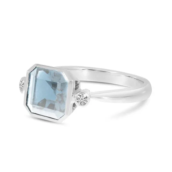 14K White Gold Aquamarine Semi Precious Square Gold Halo Ring Image 2 Ambassador Diamond Jewelers Tucson, AZ