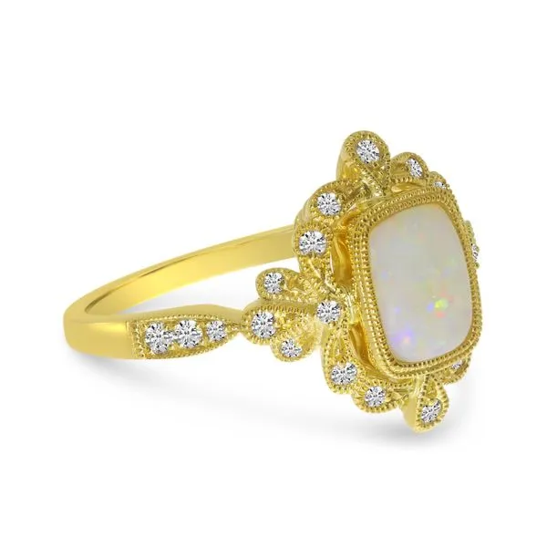 14K Yellow Gold Opal Cushion with Diamond Milgrain Ring Image 2 Clater Jewelers Louisville, KY