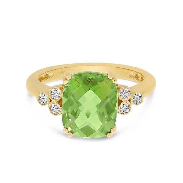 14K Yellow Gold Cushion Peridot & Diamond Millgrain Ring Ambassador Diamond Jewelers Tucson, AZ