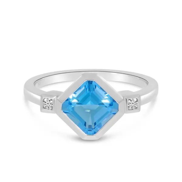 14K White Gold Square Blue Topaz and Diamond Ring Ambassador Diamond Jewelers Tucson, AZ