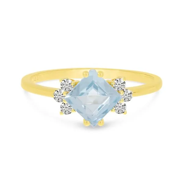 14K Yellow Gold Aquamarine Princess Cut & Diamond Ring Davidson Jewelers East Moline, IL