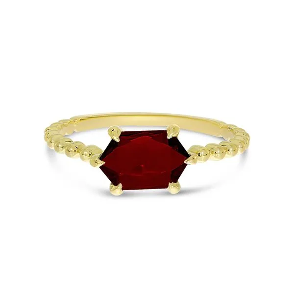 14K Yellow Gold Hexagon Garnet Beaded Ring J. Meredith Jewelers Delafield, WI