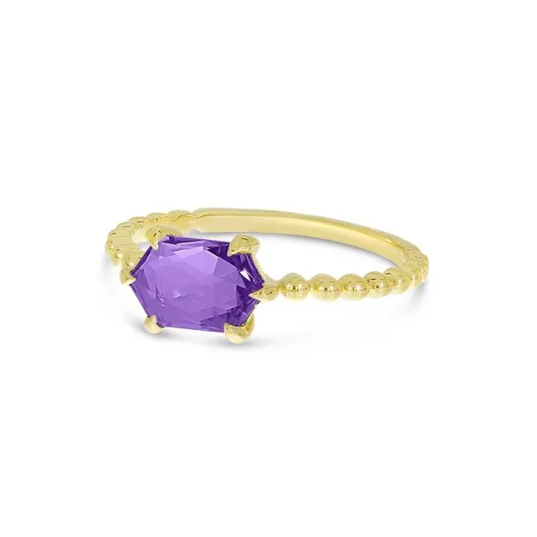 14K Yellow Gold Hexagon Amethyst Beaded Ring Image 2 Rick's Jewelers California, MD