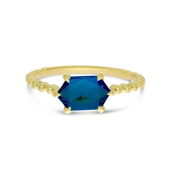 14K Yellow Gold Hexagon London Blue Topaz Beaded Ring Clater Jewelers Louisville, KY