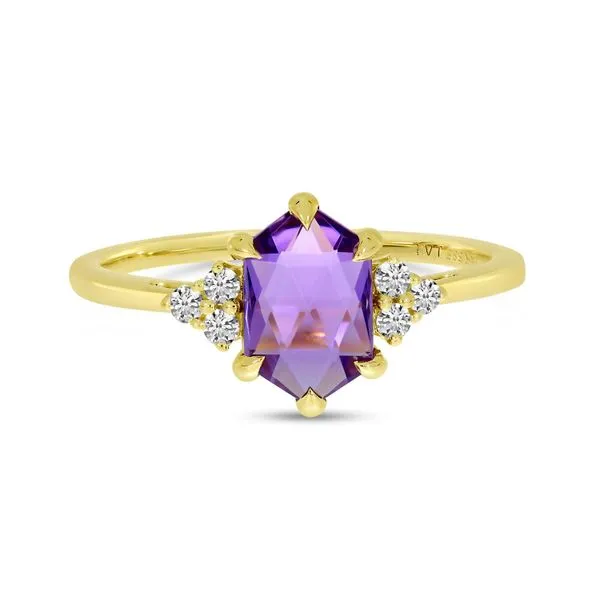 14K Yellow Gold Hexagon Amethyst and Diamond Ring Ambassador Diamond Jewelers Tucson, AZ