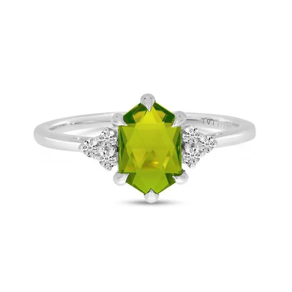 14K White Gold Hexagon Peridot and Diamond Ring Ambassador Diamond Jewelers Tucson, AZ