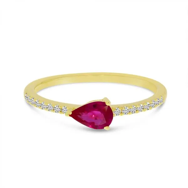 14K Yellow Gold Pear Ruby and Diamond East to West Ring Ambassador Diamond Jewelers Tucson, AZ