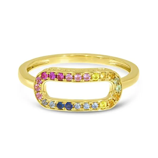 14K Yellow Gold Rainbow Sapphire Paperclip Ring Ambassador Diamond Jewelers Tucson, AZ