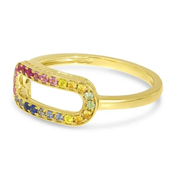 14K Yellow Gold Rainbow Sapphire Paperclip Ring Image 2 Ambassador Diamond Jewelers Tucson, AZ