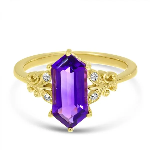 14K Yellow Gold Hexagon Amethyst and Diamond Ring Ambassador Diamond Jewelers Tucson, AZ