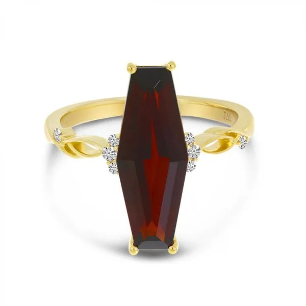 14K Yellow Gold Elongated Hexagon Garnet and  Diamond Ring Ambassador Diamond Jewelers Tucson, AZ