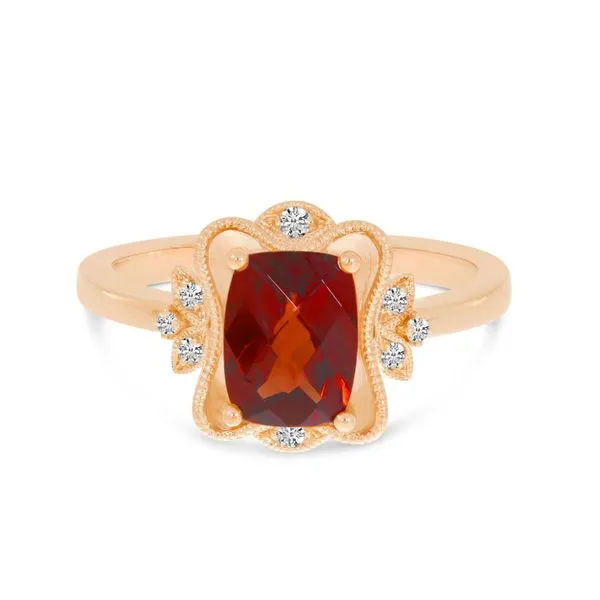 14K Rose Gold Cushion-Cut 9x6 mm Garnet and Diamond Millgrain Ring Ambassador Diamond Jewelers Tucson, AZ