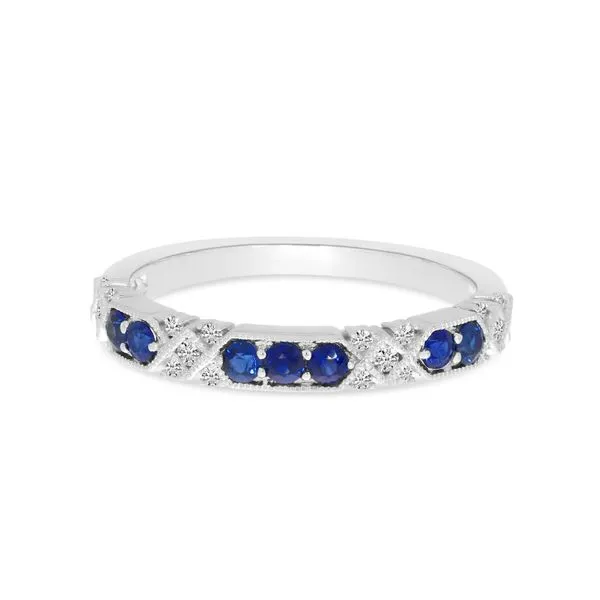 14K White Gold Round Sapphire and Diamond Band Ambassador Diamond Jewelers Tucson, AZ