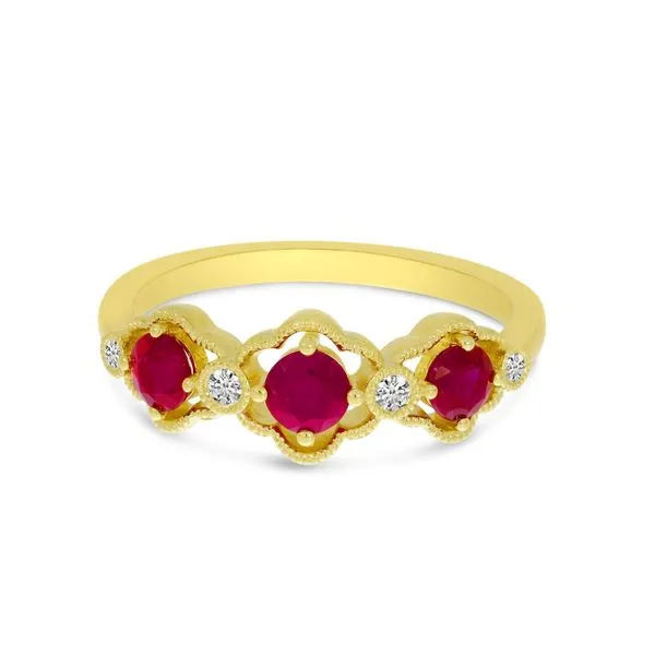 14K Yellow Gold Triple Round Ruby and Diamond Band Ambassador Diamond Jewelers Tucson, AZ