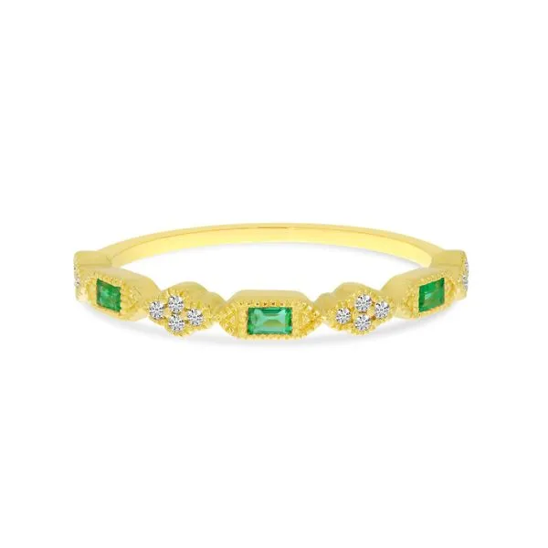 14K Yellow Gold Baguette Millgrain Emerald and Diamond Band Ambassador Diamond Jewelers Tucson, AZ