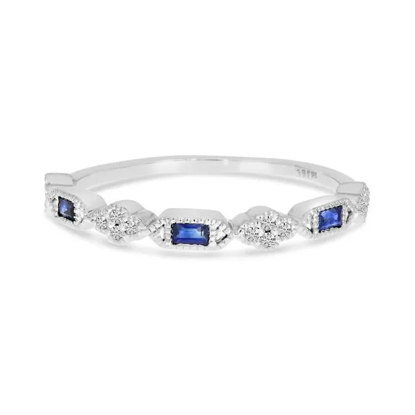 14K White Gold Baguette Millgrain Sapphire and Diamond Band Ambassador Diamond Jewelers Tucson, AZ