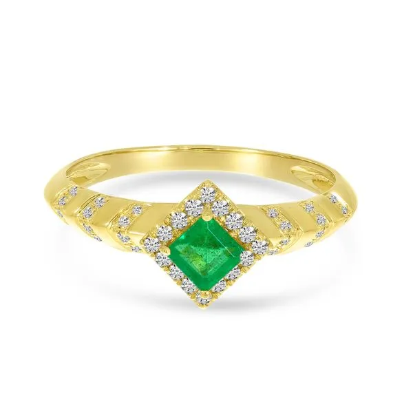 14K Yellow Gold Princess Emerald and Diamond Halo Ring Ambassador Diamond Jewelers Tucson, AZ