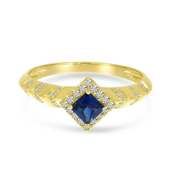 14K Yellow Gold Princess Sapphire and Diamond Halo Ring Ambassador Diamond Jewelers Tucson, AZ
