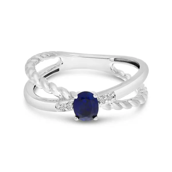 14K White Gold Oval Sapphire and Diamond Twist Band Crossover Ring Ambassador Diamond Jewelers Tucson, AZ