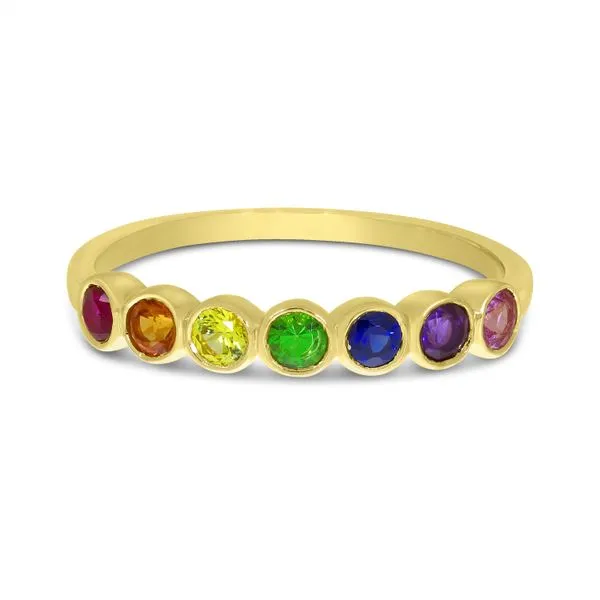 14K Yellow Gold Rainbow Sapphire Bezel Set Ring Ambassador Diamond Jewelers Tucson, AZ