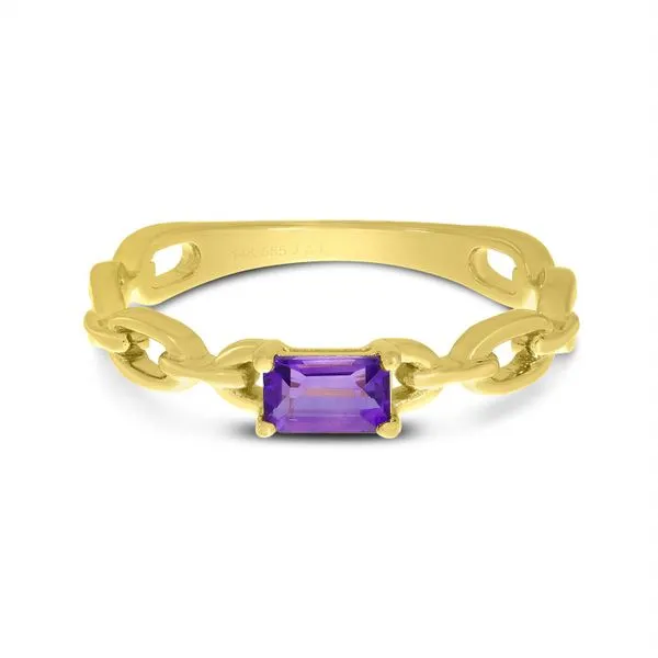 14K Yellow Gold Emerald Cut Amethyst with Link Band Ring Ambassador Diamond Jewelers Tucson, AZ