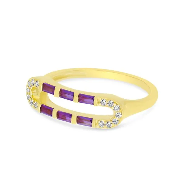 14K Yellow Gold Baguette Amethyst & Diamond Open Ring Image 2 Ambassador Diamond Jewelers Tucson, AZ