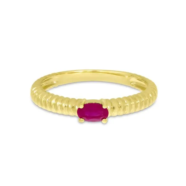 14K Yellow Gold Oval Ruby East to West Textured Stackable Band Ambassador Diamond Jewelers Tucson, AZ